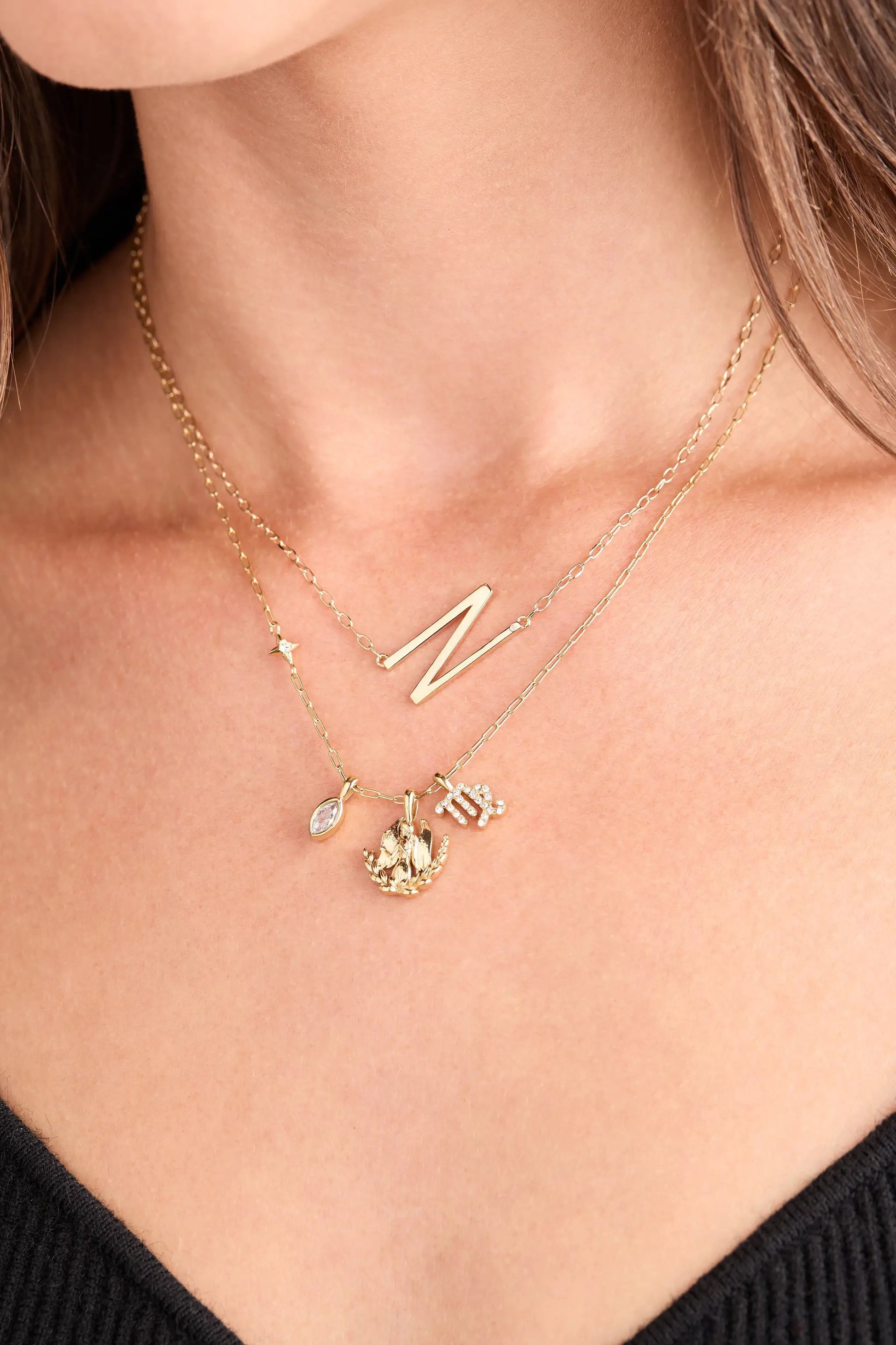 Virgo Zodiac Charm Cluster Necklace gold-tone layered chains with charms by ALEX AND ANI on Tampa Home & Garden Store