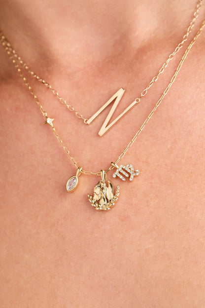 Virgo Zodiac Charm Cluster Necklace gold-tone with angular V pendant on Tampa Home & Garden Store