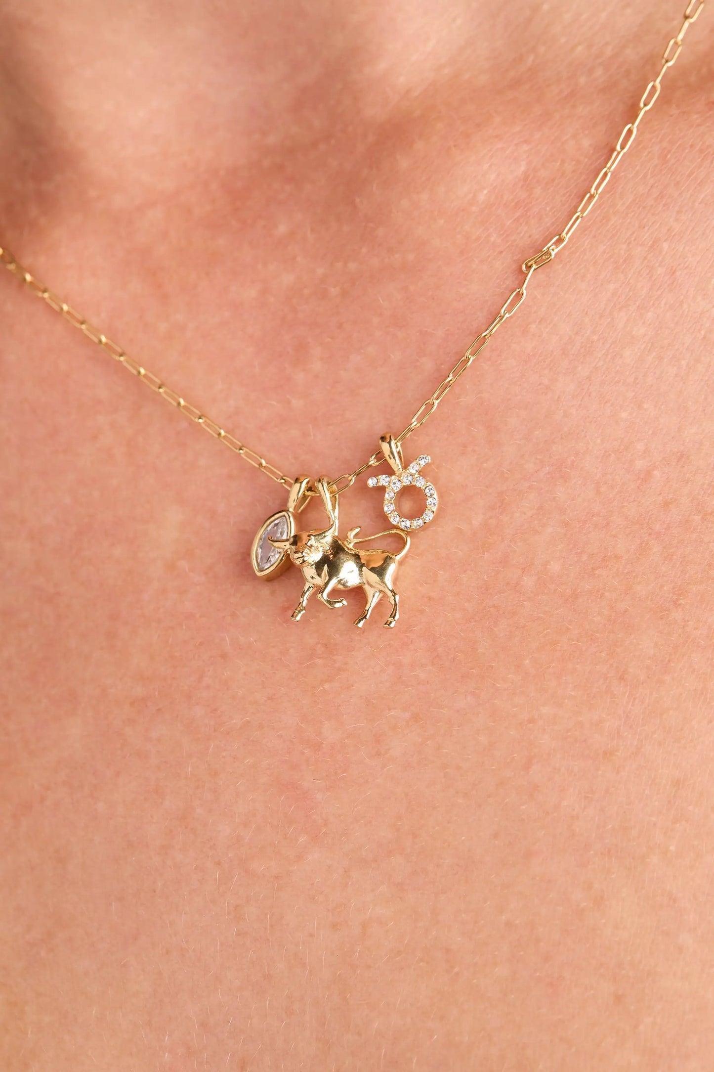 Taurus Zodiac Charm Cluster Necklace Gold Plated