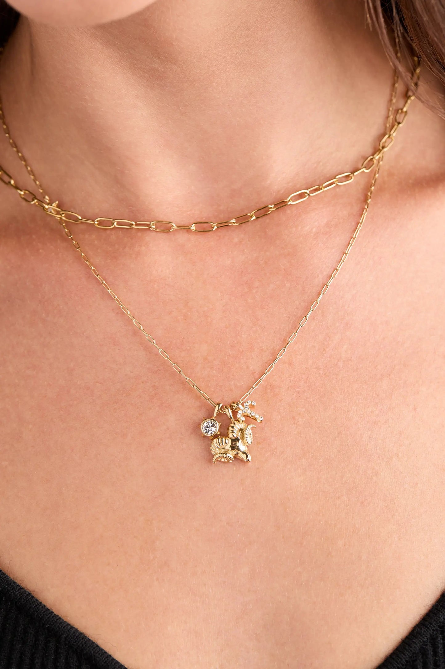 Paperclip Charm & Layering Necklace gold-tone layered chains with charm pendant on Tampa Home & Garden Store