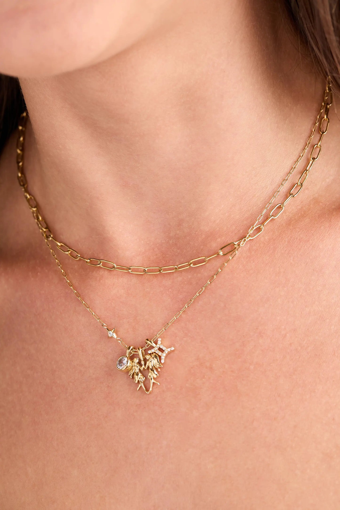 Gemini Zodiac Charm Necklace Gold Plated