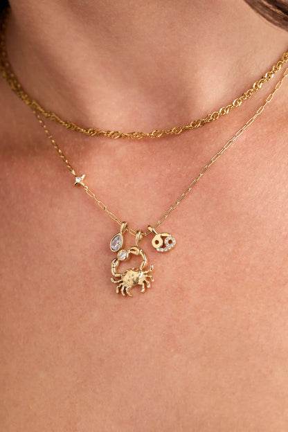 Cancer Zodiac Charm Cluster Necklace Gold Plated