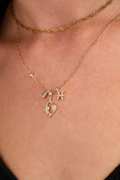 Pisces Zodiac Charm Necklace with Crystal Pave