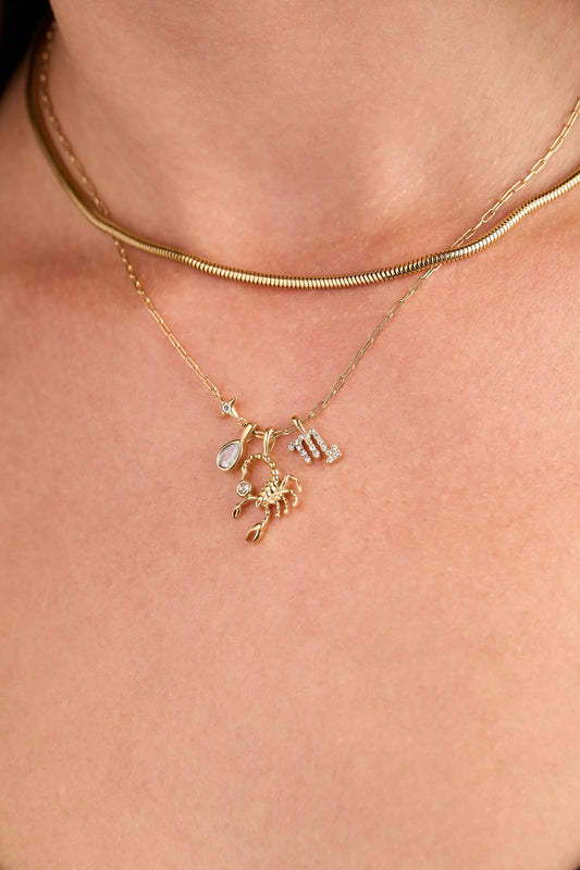 Scorpio Zodiac Charm Cluster Necklace by ALEX AND ANI, gold-tone chain with zodiac charms on Tampa Home & Garden Store