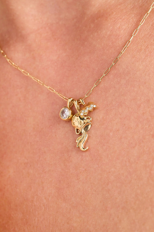 Aquarius Zodiac Charm Cluster Necklace by ALEX AND ANI, gold-tone chain with crystal charms on Tampa Home & Garden Store