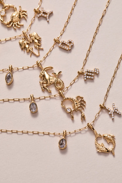 Pisces Zodiac Charm Necklace with Crystal Pave