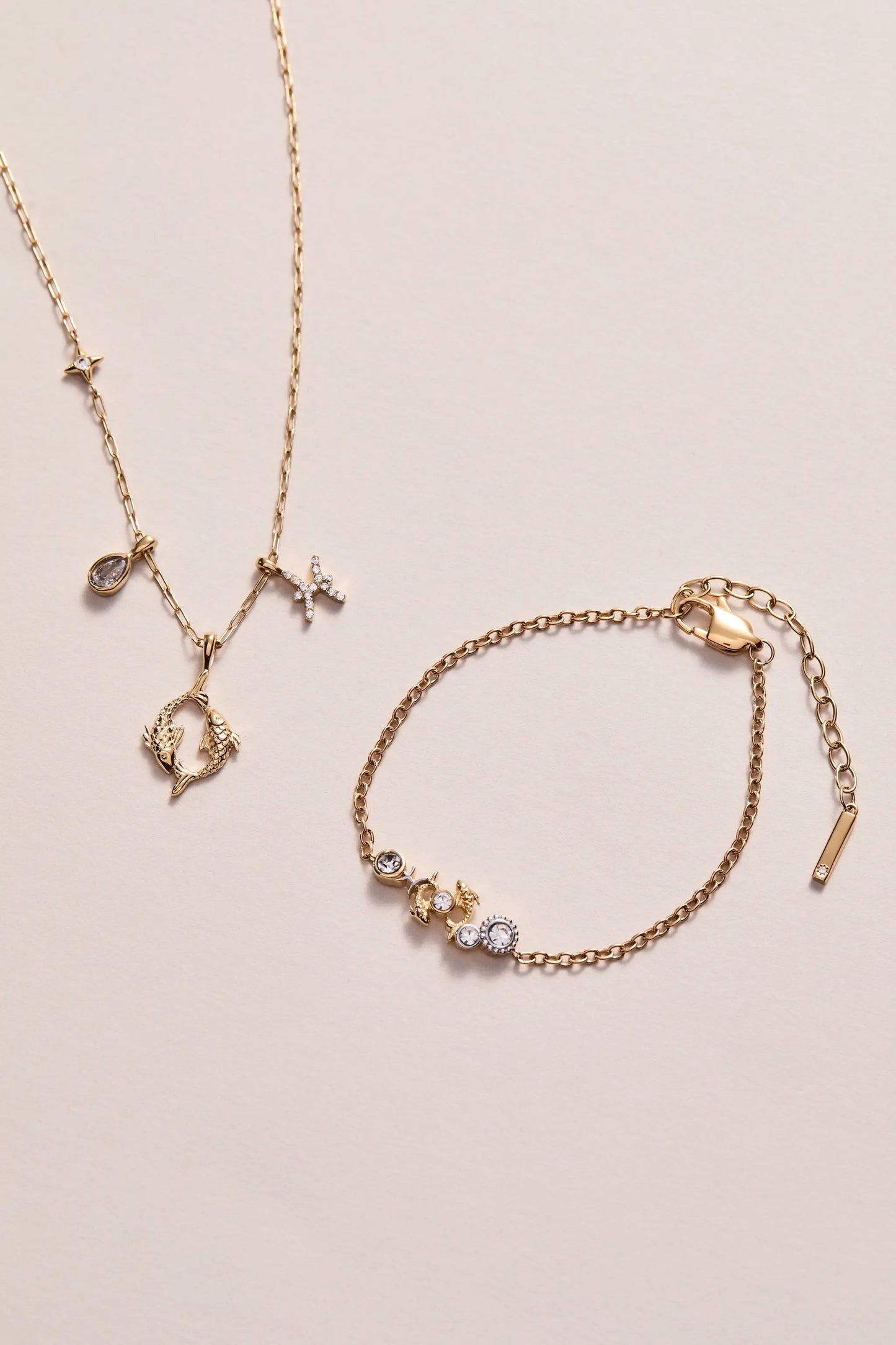 Pisces Zodiac Charm Necklace with Crystal Pave