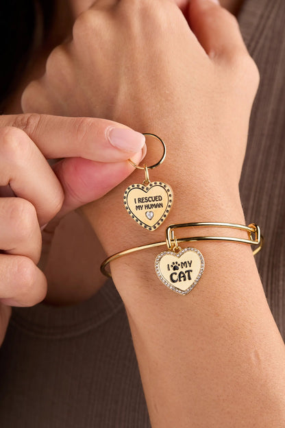 Alex and Ani gold-tone heart bracelet set of 2 with I RESCUED MY HUMAN and I PAW MY CAT charms on Tampa Home & Garden Store