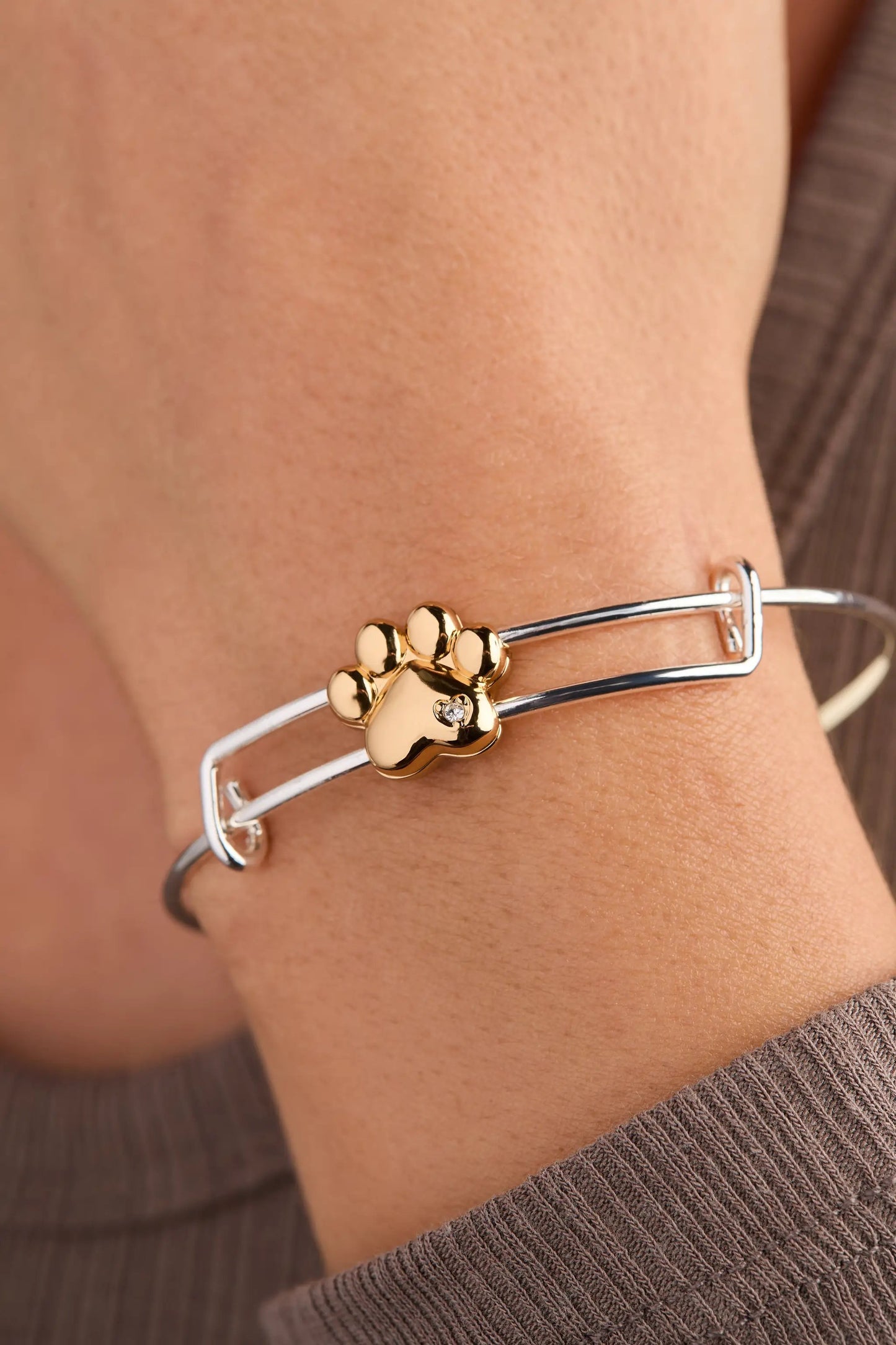 Paw Slider Bangle With Crystal Charm and Shine