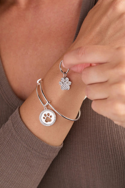 Paw Print Bangle and Pet Collar Charm Set