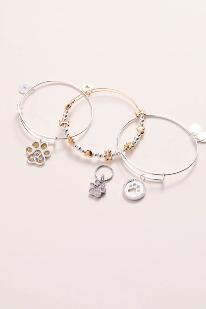 Paw Print Bangle and Pet Collar Charm Set