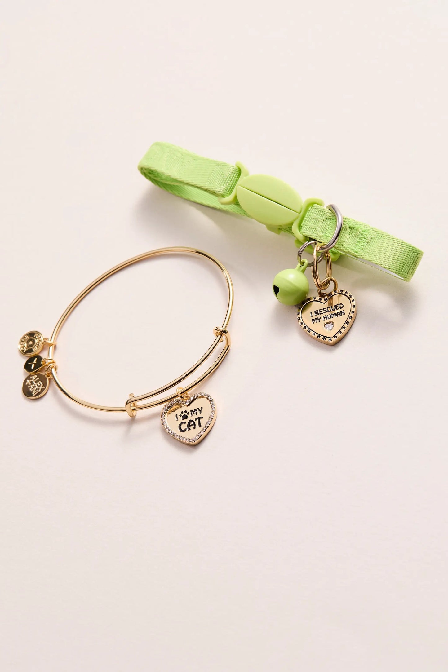 I Love My Cat bracelets by ALEX AND ANI: lime fabric charm bracelet and gold-tone bangle on Tampa Home & Garden Store