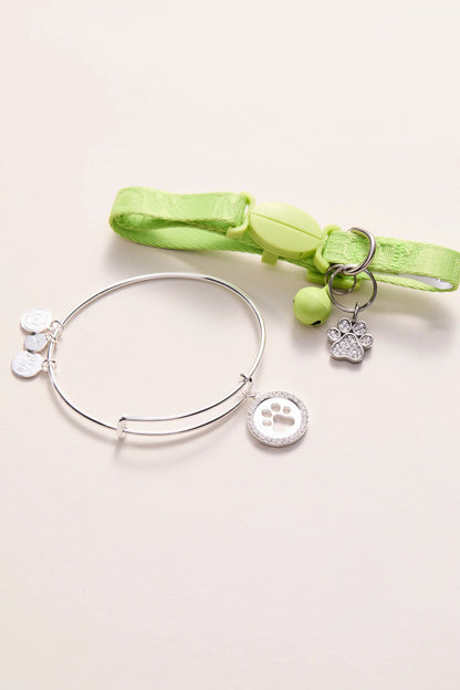 Paw Print Bangle and Pet Collar Charm Set