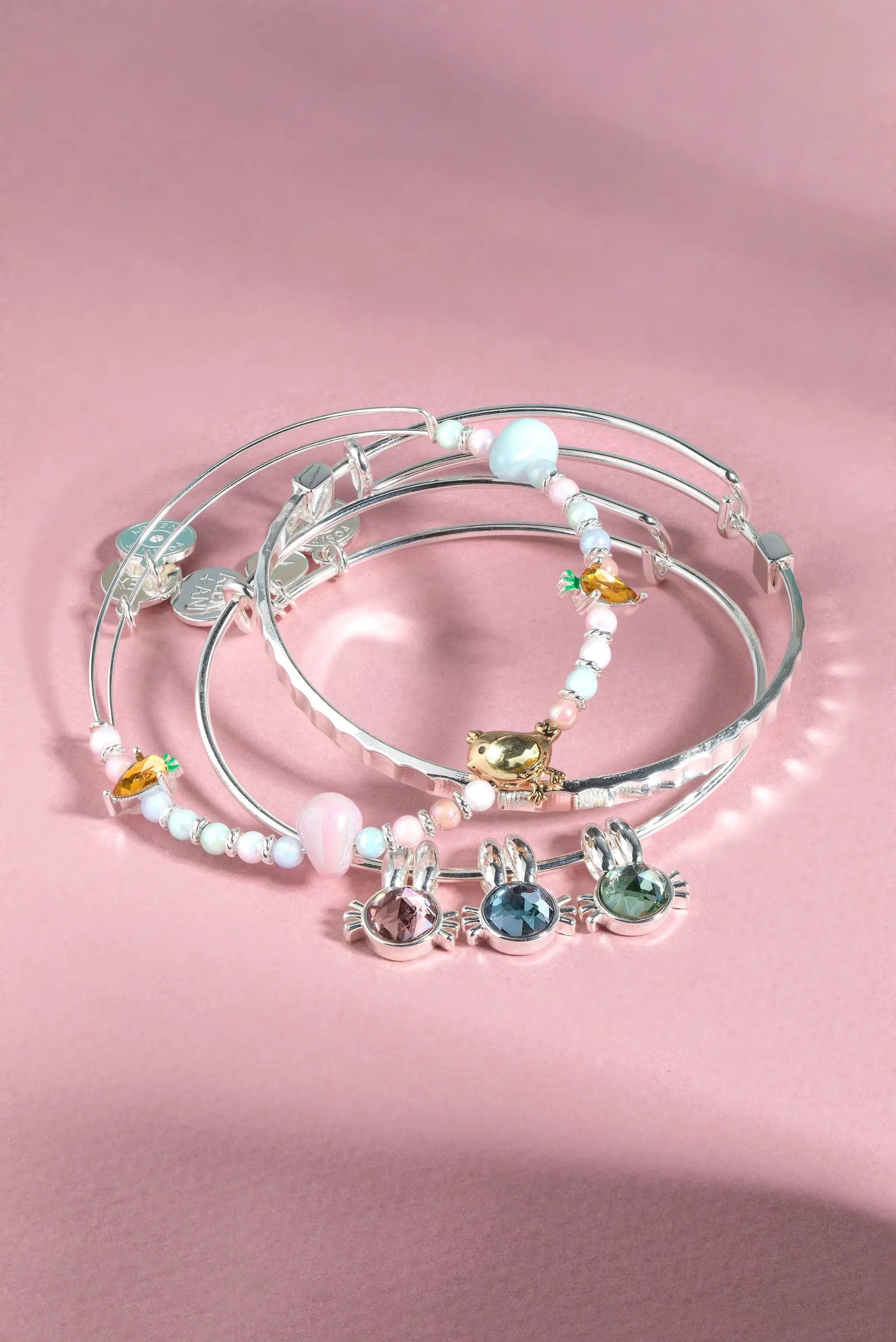 Crystal Bunny Bangles Set Of 3 With Charms