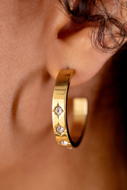 Crystal Accent Hoop Earrings with Crystal Stars
