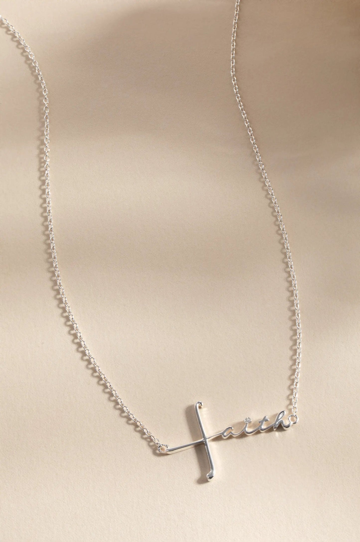Faith necklace by ALEX AND ANI; silver-tone cross pendant with Faith script on delicate chain on Tampa Home & Garden Store