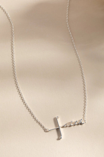 Faith necklace by ALEX AND ANI; silver-tone cross pendant with Faith script on delicate chain on Tampa Home & Garden Store