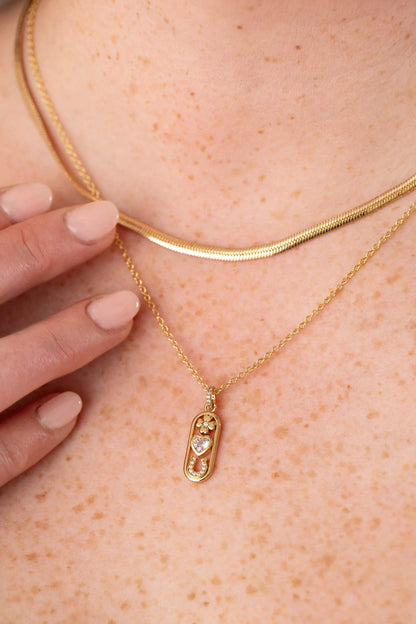 Love and Luck Pendant Necklace, gold-tone chain with jeweled heart pendant on Tampa Home & Garden Store