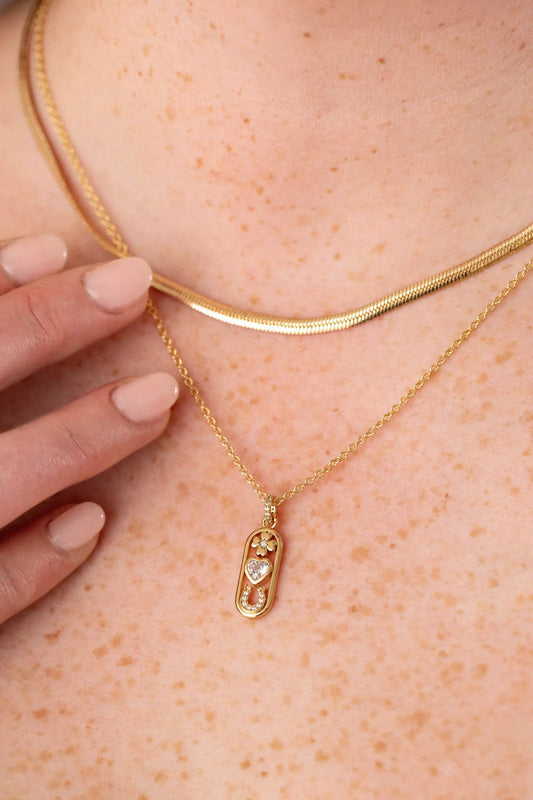 Love and Luck Pendant Necklace, gold-tone chain with jeweled heart pendant on Tampa Home & Garden Store
