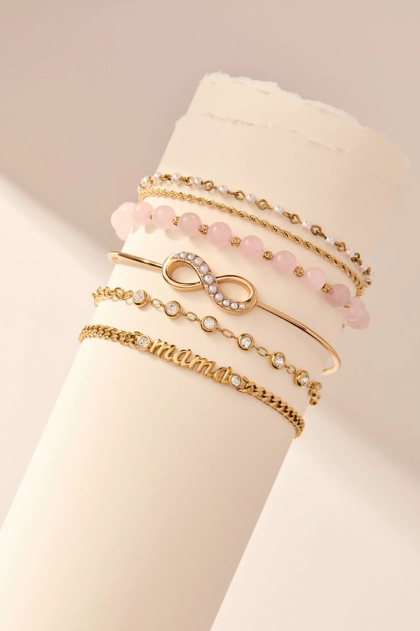 Mama Curb Chain Bracelet with Crystals Gold Tone
