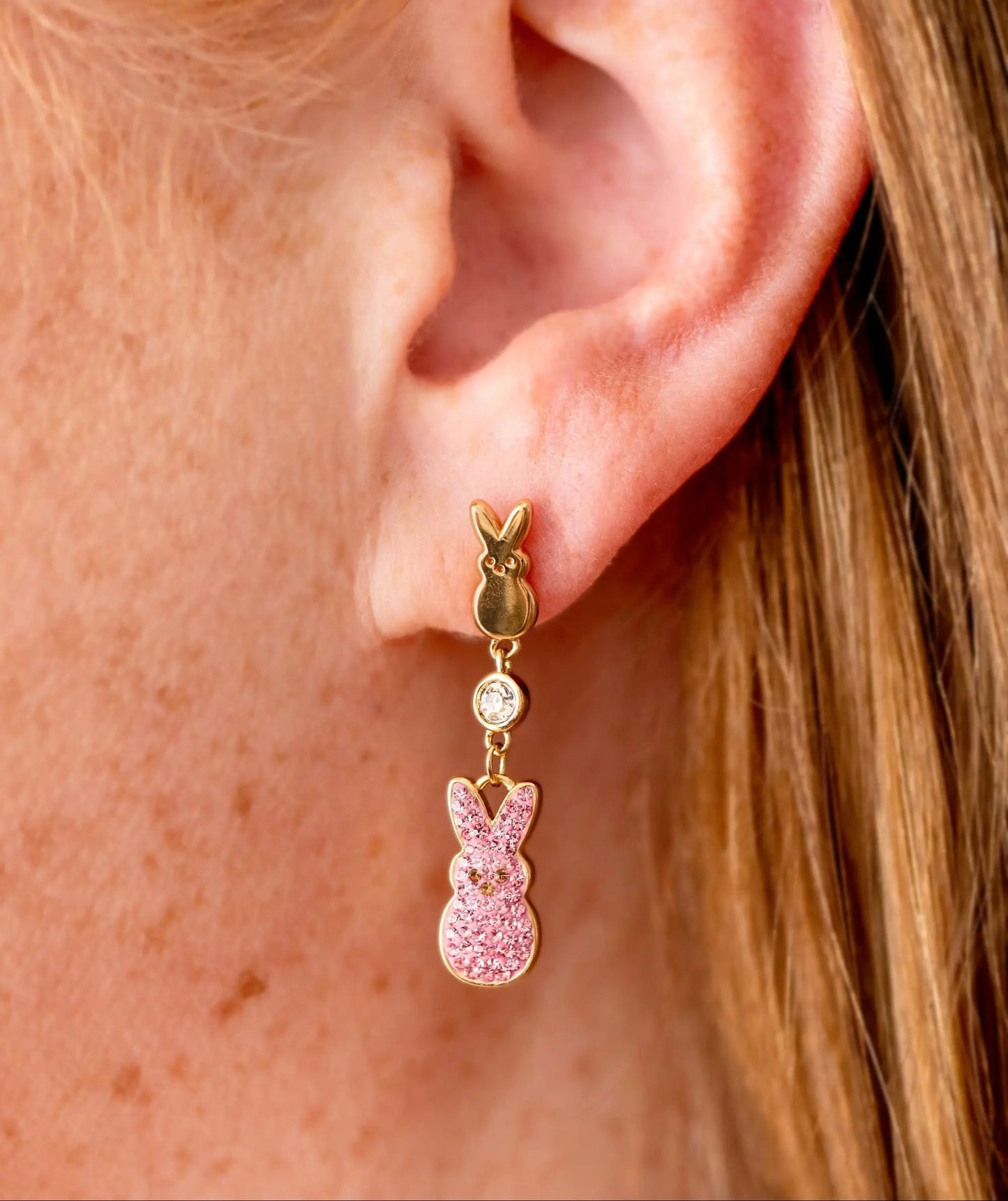 Peeps Statement Earrings with Pink Bunny Crystals
