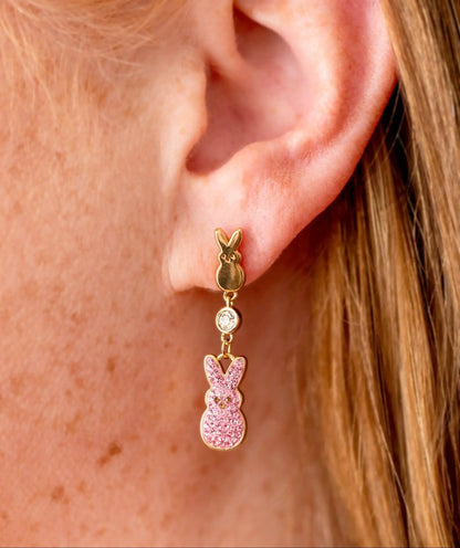 Peeps Statement Earrings with Pink Bunny Crystals