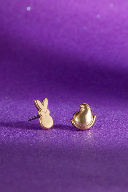 Earrings PEEPS bunny and chick studs in gold-tone metal, ALEX AND ANI, 2-piece set on Tampa Home & Garden Store
