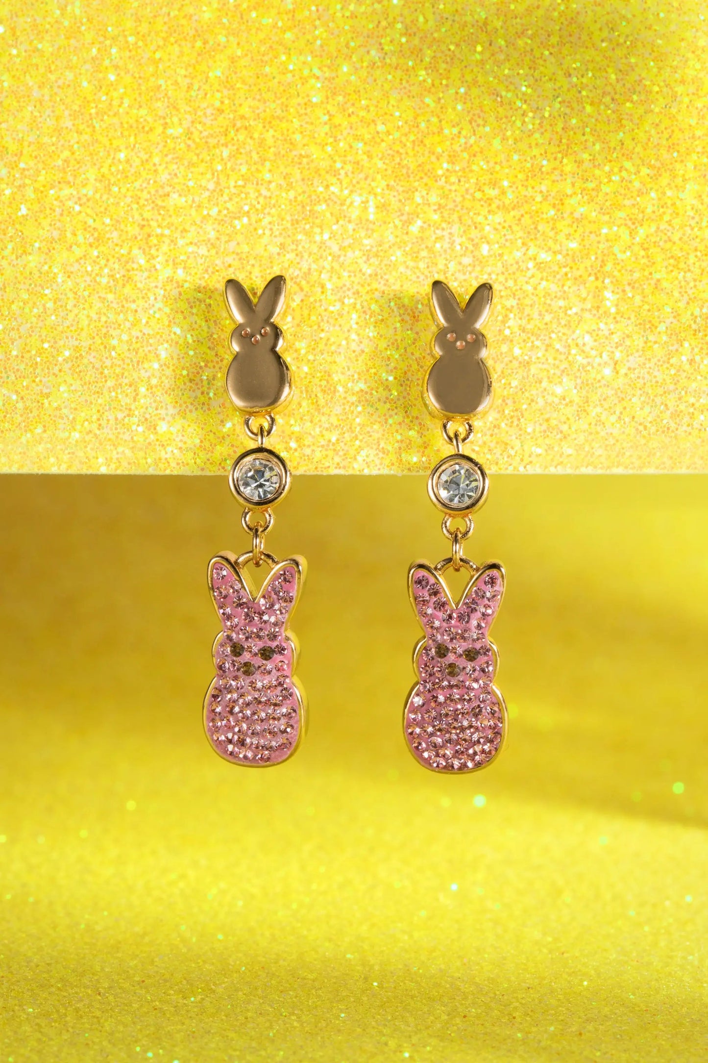 Peeps Statement Earrings with Pink Bunny Crystals