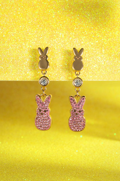 Peeps Statement Earrings with Pink Bunny Crystals