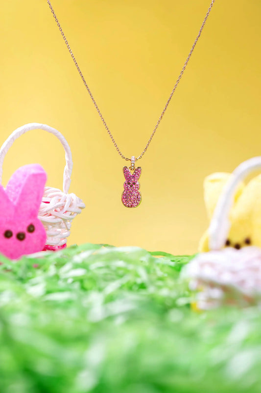 PEEPS Pink Crystal Bunny Pendant Necklace by ALEX AND ANI on gold-tone chain on Tampa Home & Garden Store