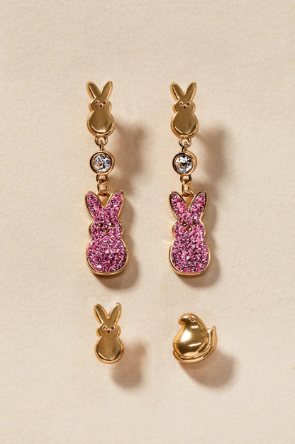 Peeps Statement Earrings with Pink Bunny Crystals