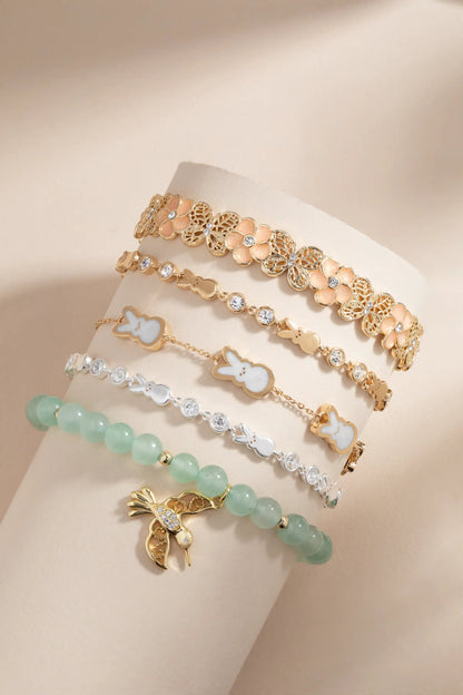 PEEPS Bunny Bolo Bracelet by ALEX AND ANI, gold-tone links with peach enamel petals and crystals on Tampa Home & Garden Store