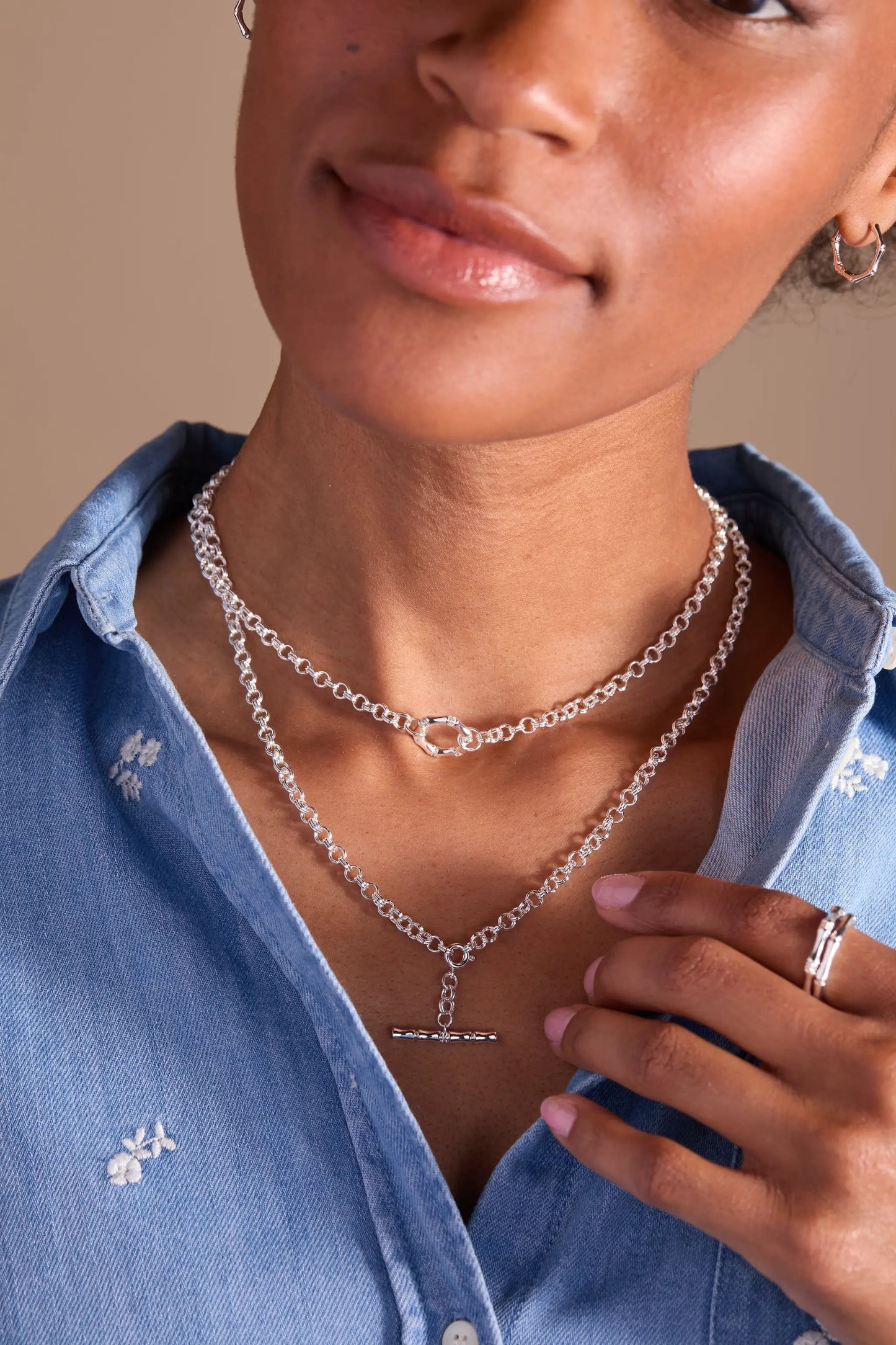 Bamboo Convertible Necklace by ALEX AND ANI, silver-tone layered chains with bar pendant on Tampa Home & Garden Store