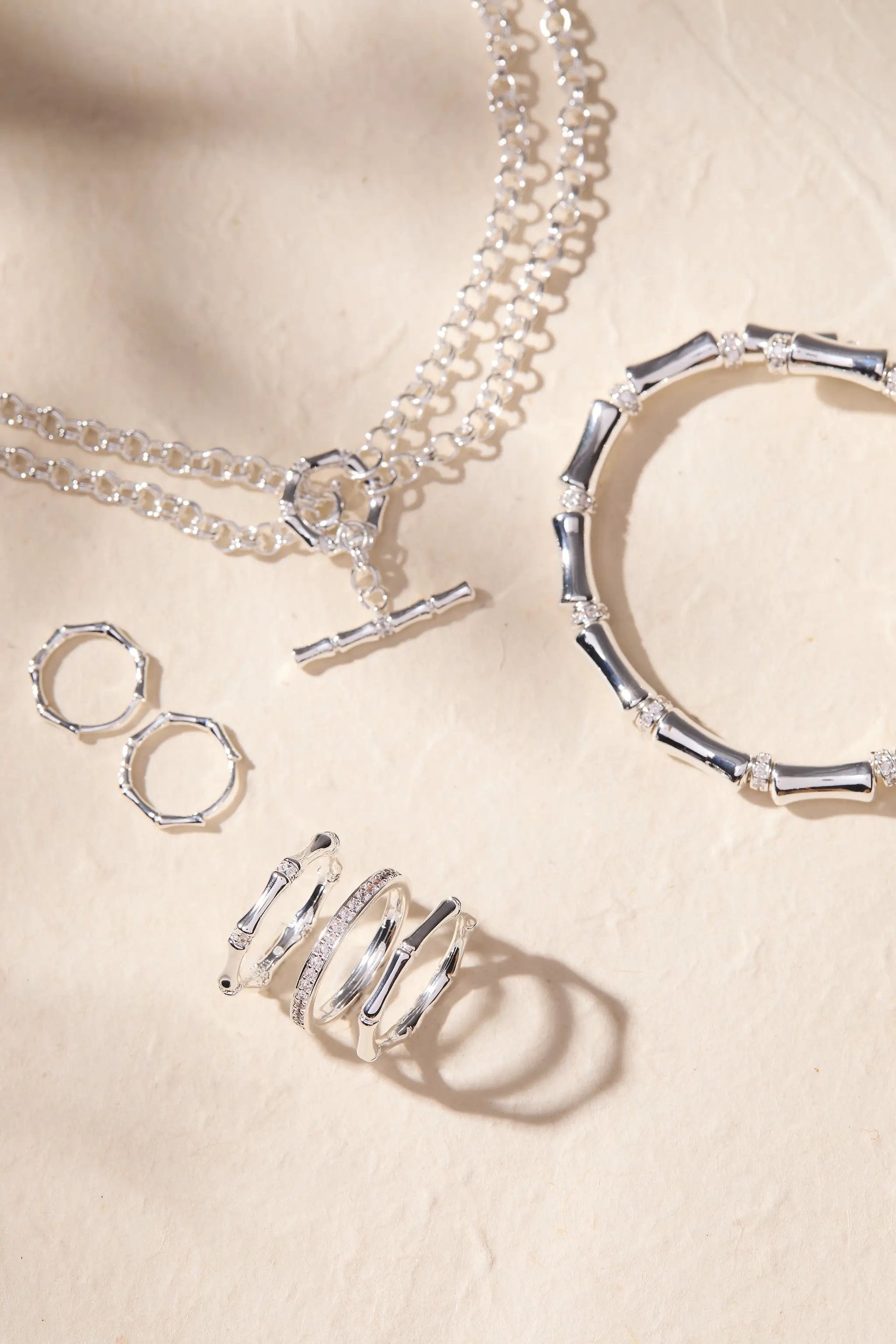 Bamboo Trio Ring Set by ALEX AND ANI – three silver bamboo rings with polished finish on Tampa Home & Garden Store