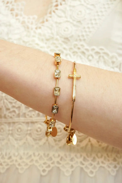 Cross Inline Bangle and crystal-link bracelets, two pieces, gold-tone by ALEX AND ANI on Tampa Home & Garden Store