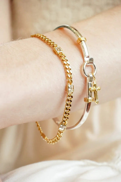 Cross Clip Bangle With Two-Tone Cross Charm
