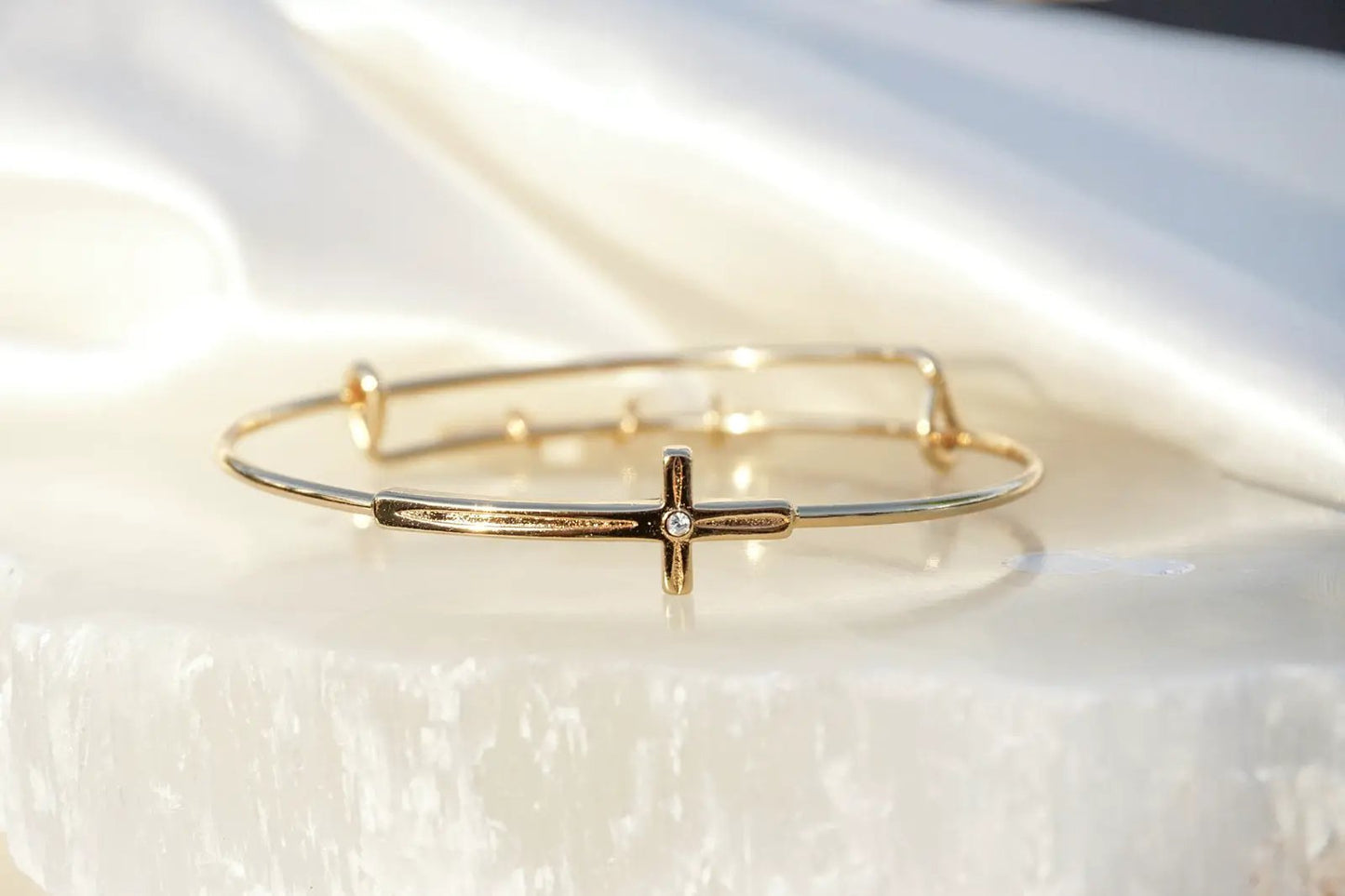 Cross Inline Bangle With Crystal Accent Sparkle