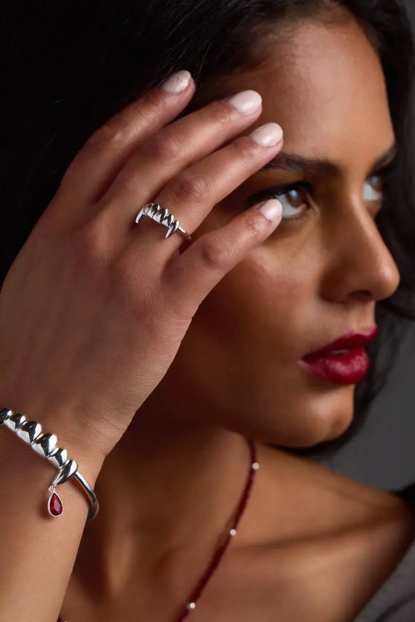 Vampire Teeth Fangs Ring, silver-tone spiral claw band, adjustable open design on Tampa Home & Garden Store