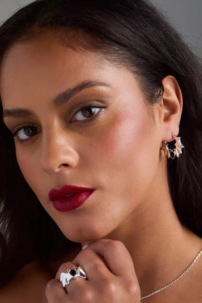 Crystal Bat Hoop Earrings by ALEX AND ANI, silver-tone bat-shaped hoops with crystal accents on Tampa Home & Garden Store