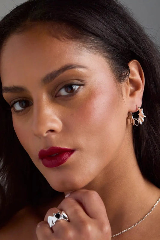 Crystal Bat Hoop Earrings by ALEX AND ANI, silver-tone bat-shaped hoops with crystal accents on Tampa Home & Garden Store