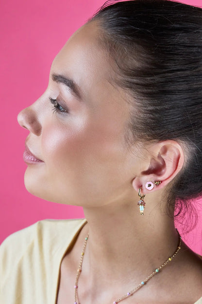 Polly Pocket™ Earring Set of 3 by ALEX AND ANI, pink flower studs with gold charms on Tampa Home & Garden Store