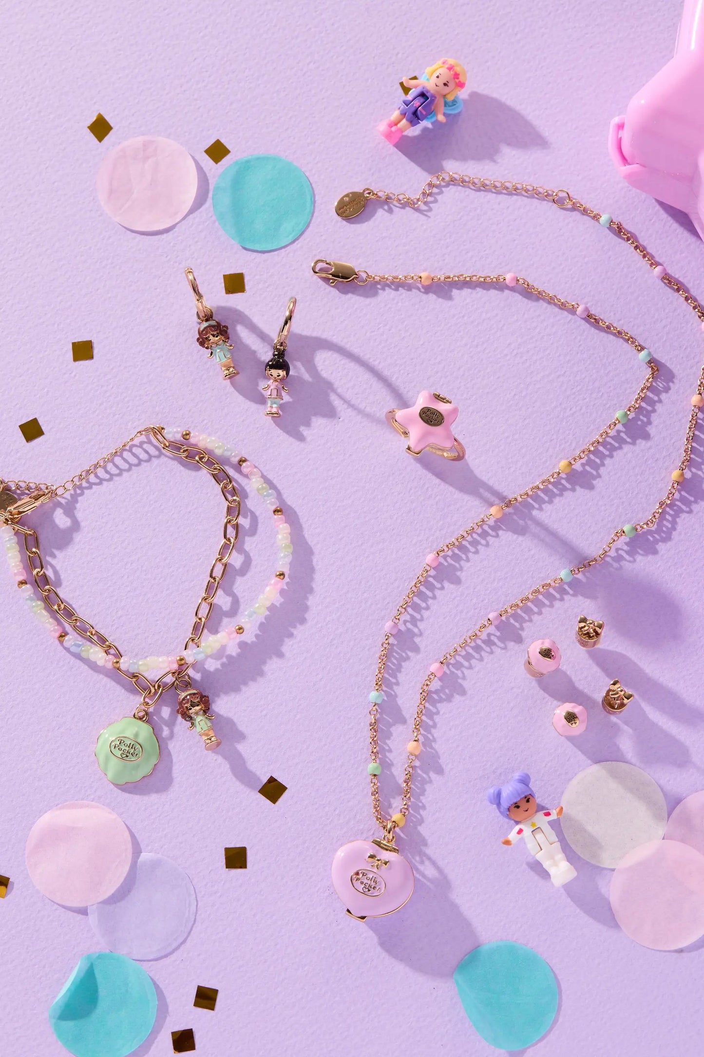 Polly Pocket Earring Set of 3 by ALEX AND ANI rose gold pastel bead charms on lilac background on Tampa Home & Garden Store