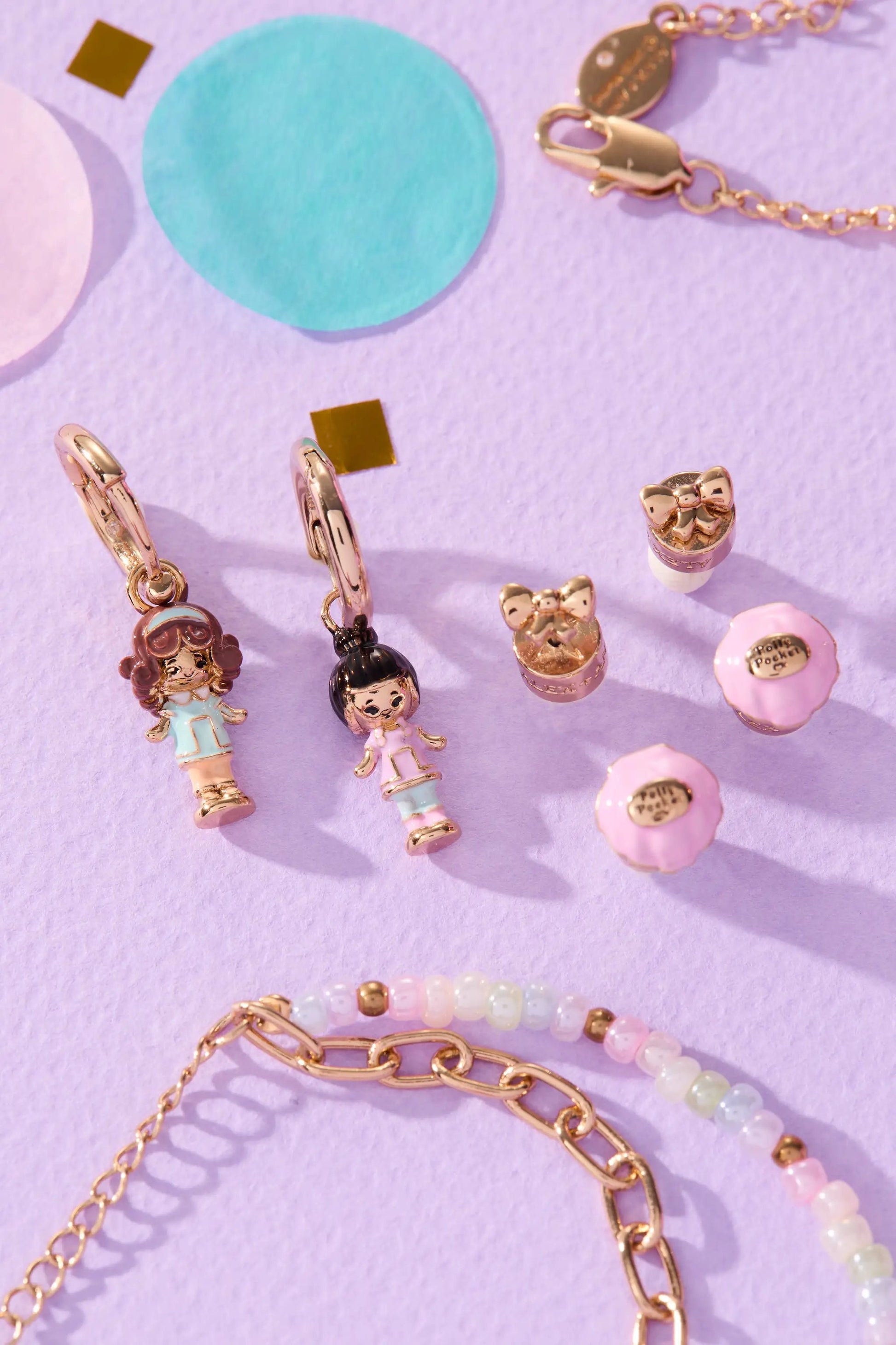 Polly Pocket earrings set of 3 by Alex and Ani with pastel charms and pink bow toppers on Tampa Home & Garden Store