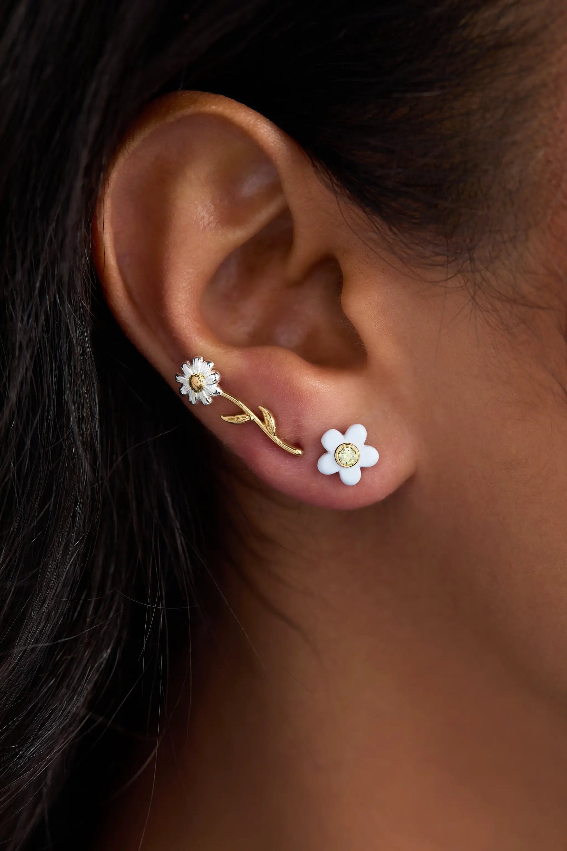 Daisy flower stud and huggie hoop earrings set of 3 in white enamel and gold by ALEX AND ANI on Tampa Home & Garden Store