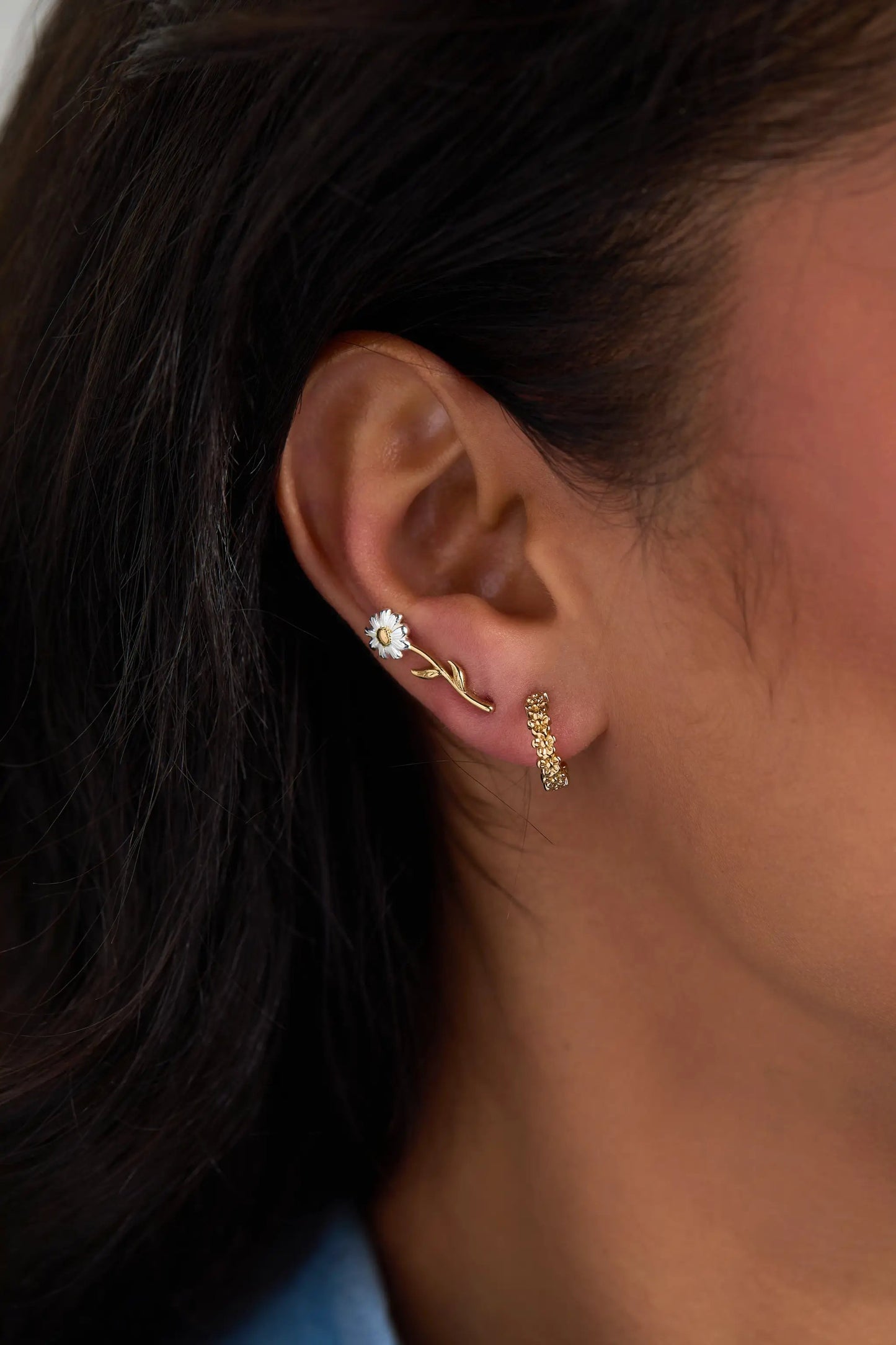 Daisy Flower Stud and Huggie Hoop Earring Set of 3 in gold-tone on Tampa Home & Garden Store