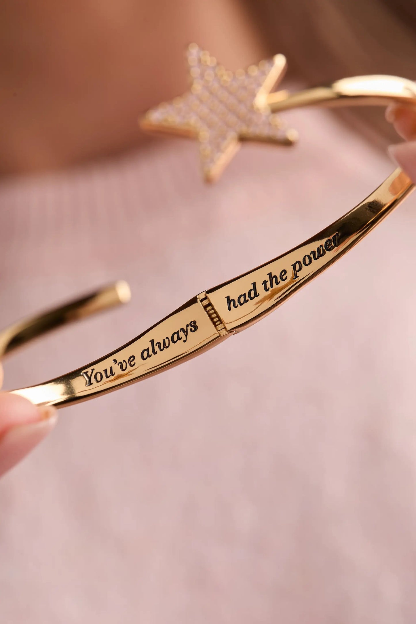 Glinda wand cuff bracelet gold-tone with star charm and You've always had the power on Tampa Home & Garden Store