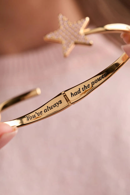Glinda wand cuff bracelet gold-tone with star charm and You've always had the power on Tampa Home & Garden Store