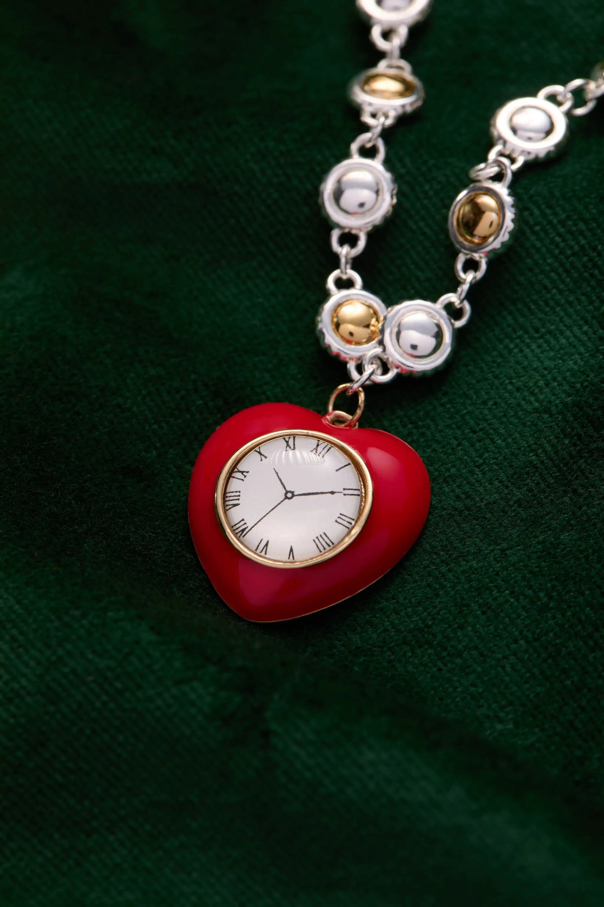 Tin Man Bracelet by ALEX AND ANI with silver and gold-tone beads and a red heart clock pendant on Tampa Home & Garden Store