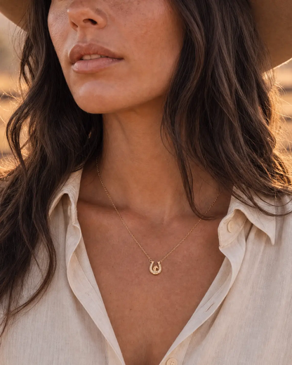 Horse Girl At Heart Horseshoe Necklace with gold-tone pendant on a delicate chain on Tampa Home & Garden Store