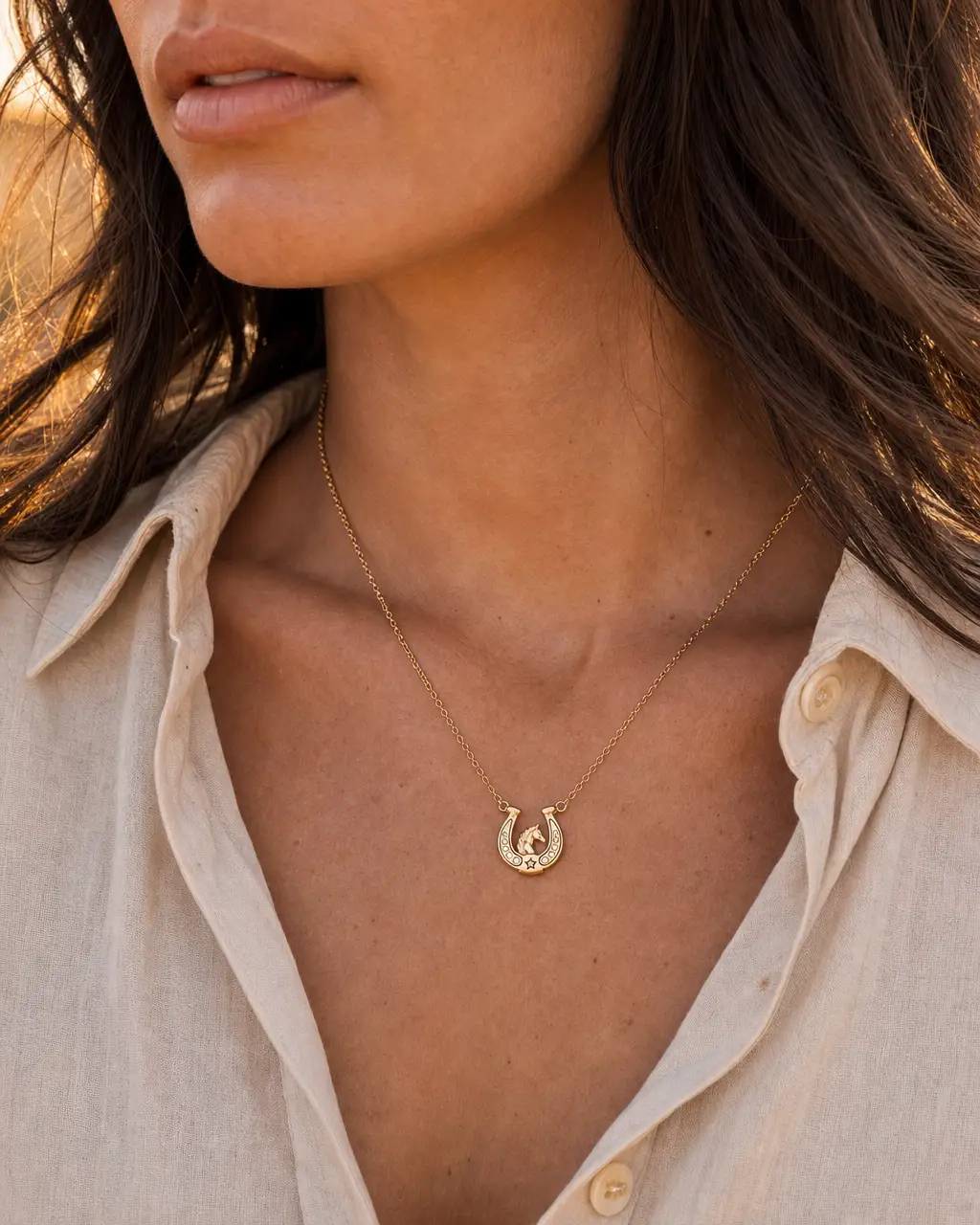 Horse Girl At Heart horseshoe necklace gold-tone pendant with horse silhouette on delicate chain by Alex and Ani on Tampa Home & Garden Store